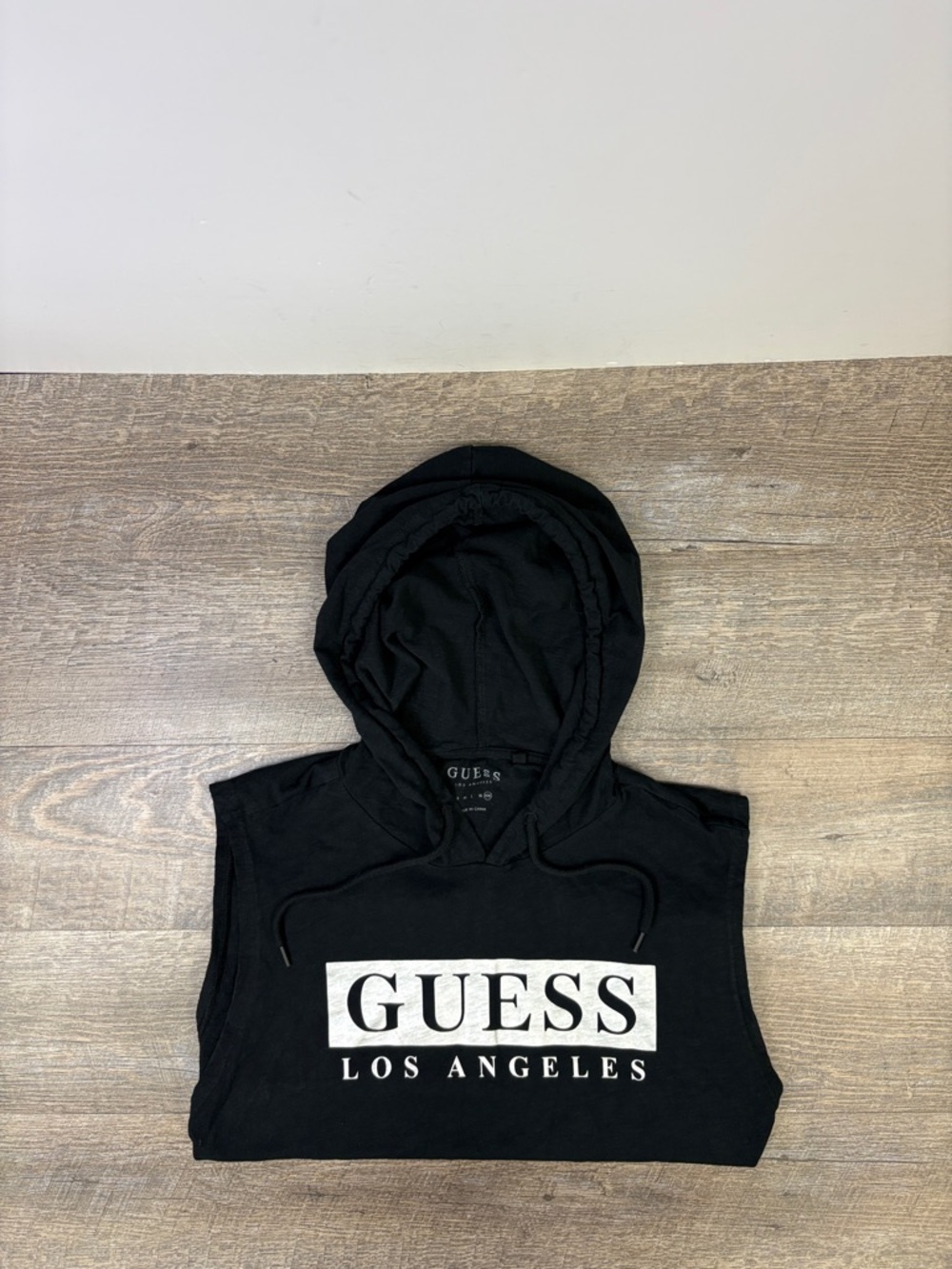 GUESS Los Angeles Sleeveless Hoodie Tank Black Logo Graphic XXL Streetwear